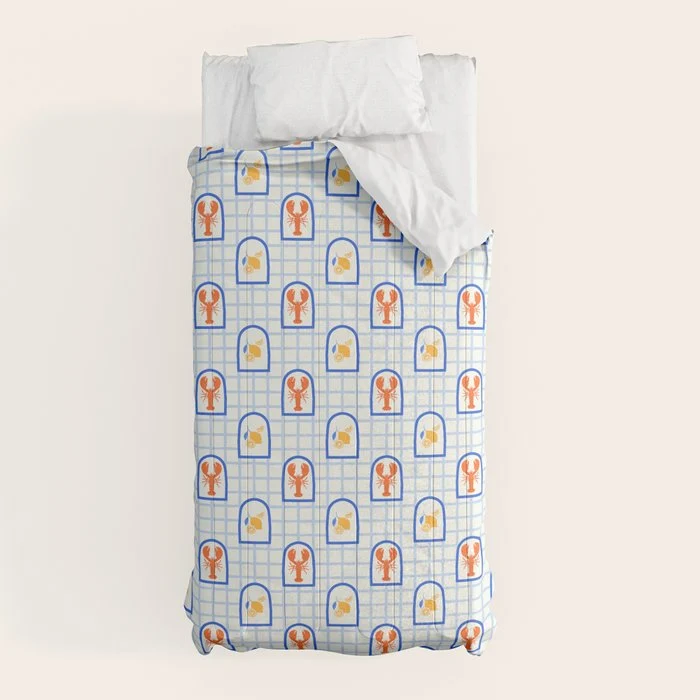 Mediterranean lobster sea food art pattern Comforter