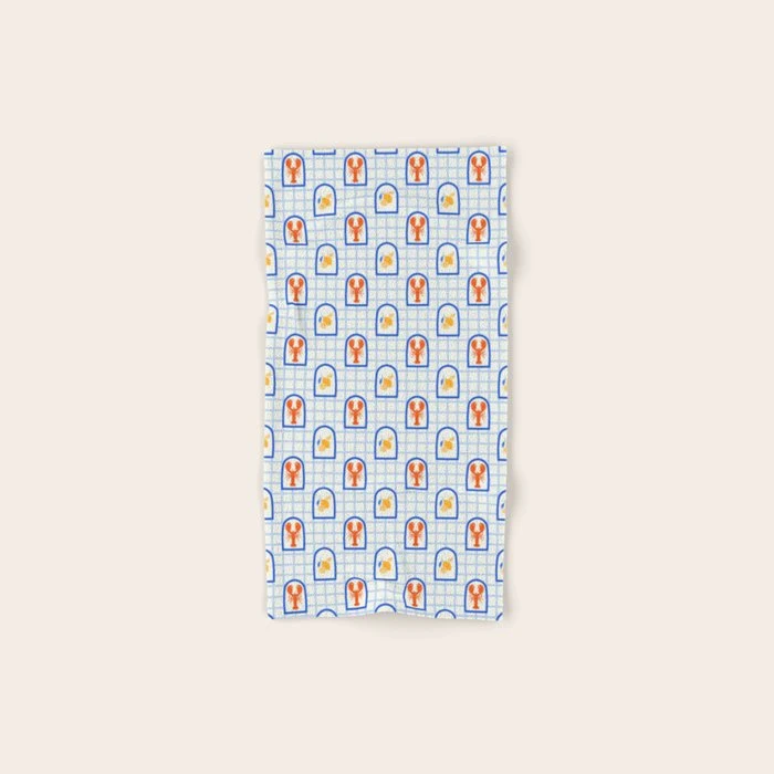Mediterranean lobster sea food art pattern Bath Towel