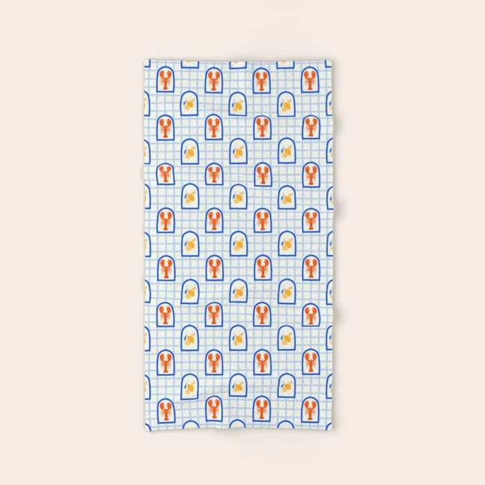 Mediterranean lobster sea food art pattern Bath Towel