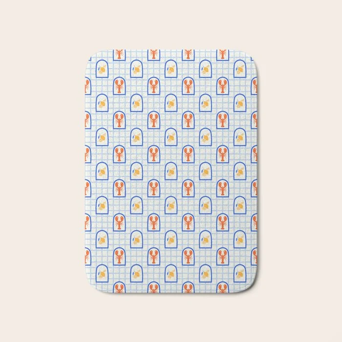 Mediterranean lobster sea food art pattern Bath Mat