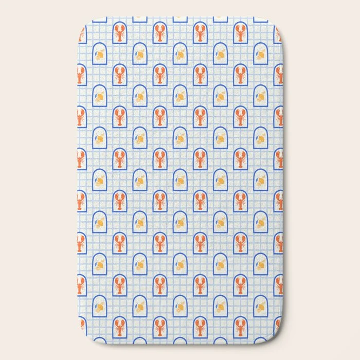 Mediterranean lobster sea food art pattern Bath Mat