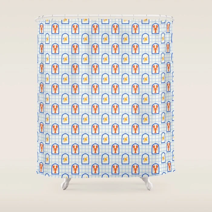 Mediterranean lobster sea food art pattern Shower Curtain