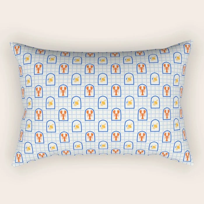 Mediterranean lobster sea food art pattern Rectangular Pillow