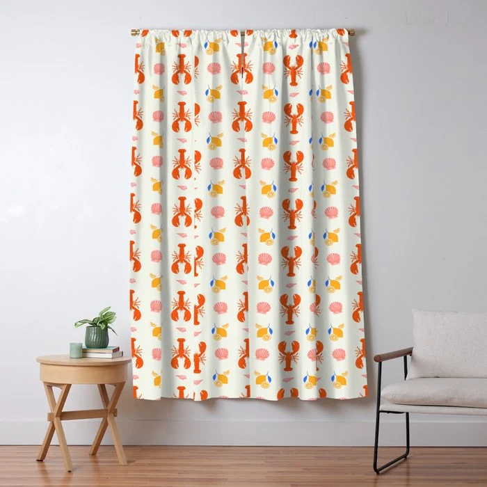 Mediterranean lobster sea food art pattern Window Curtain