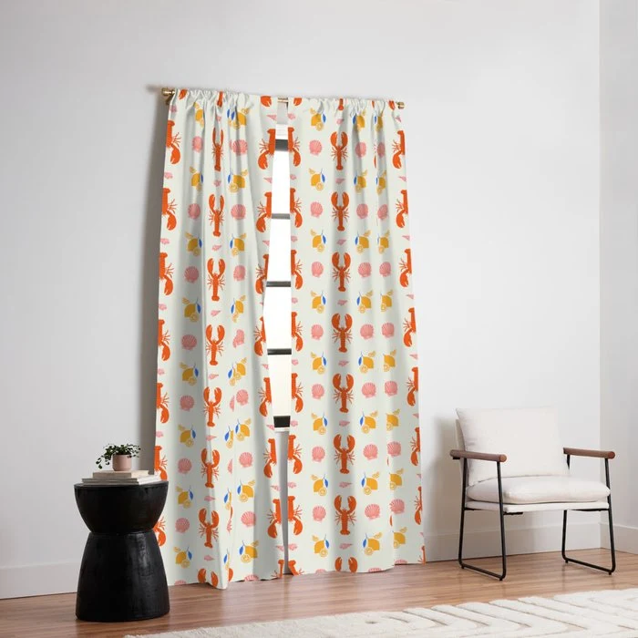 Mediterranean lobster sea food art pattern Window Curtain