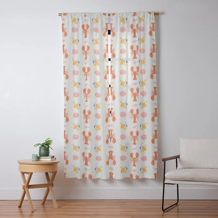 Mediterranean lobster sea food art pattern Window Curtain