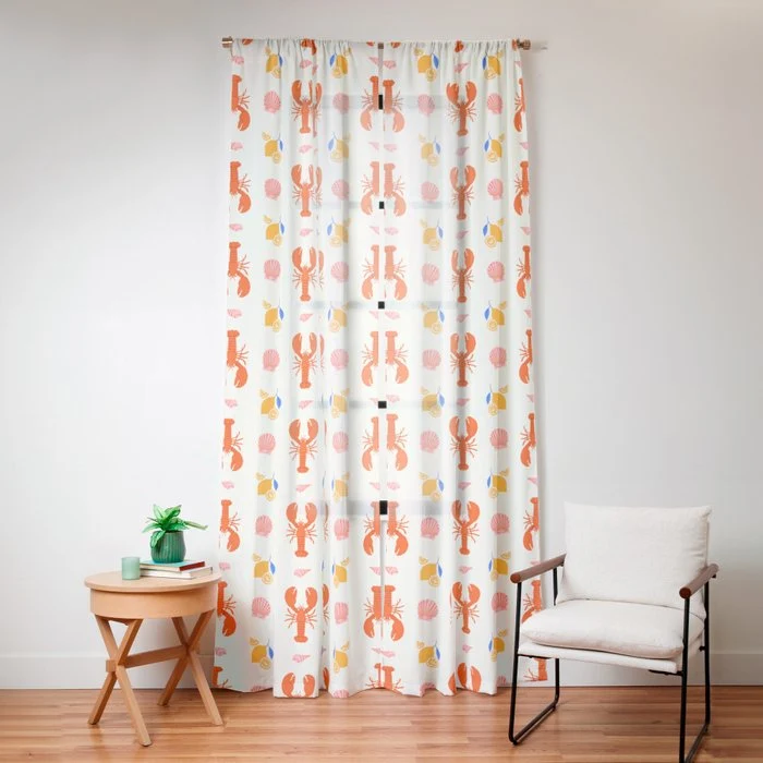 Mediterranean lobster sea food art pattern Window Curtain