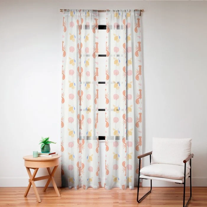 Mediterranean lobster sea food art pattern Window Curtain
