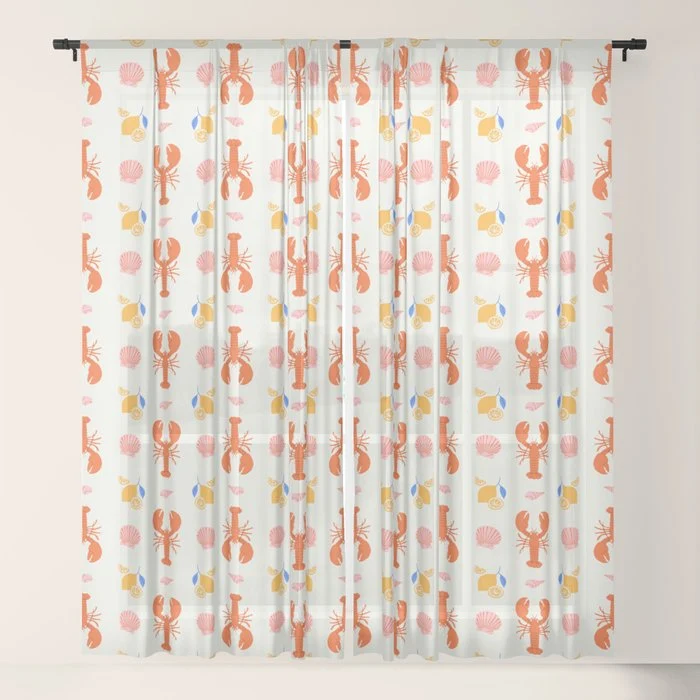 Mediterranean lobster sea food art pattern Window Curtain
