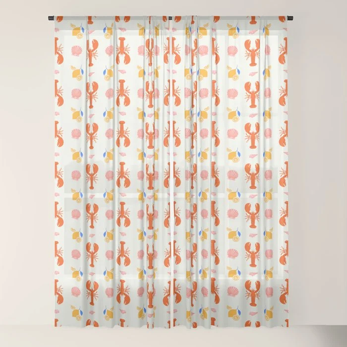 Mediterranean lobster sea food art pattern Window Curtain