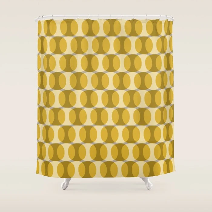 Mid Century Modern Abstract Geometric Spheramod Dot Pattern in Mustard and Gray Shower Curtain