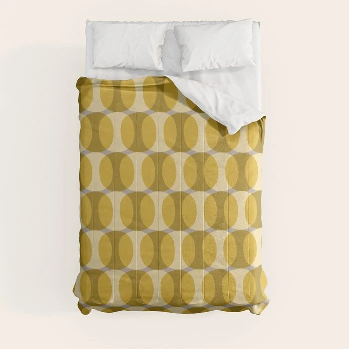 Mid Century Modern Abstract Geometric Spheramod Dot Pattern in Mustard and Gray Comforter