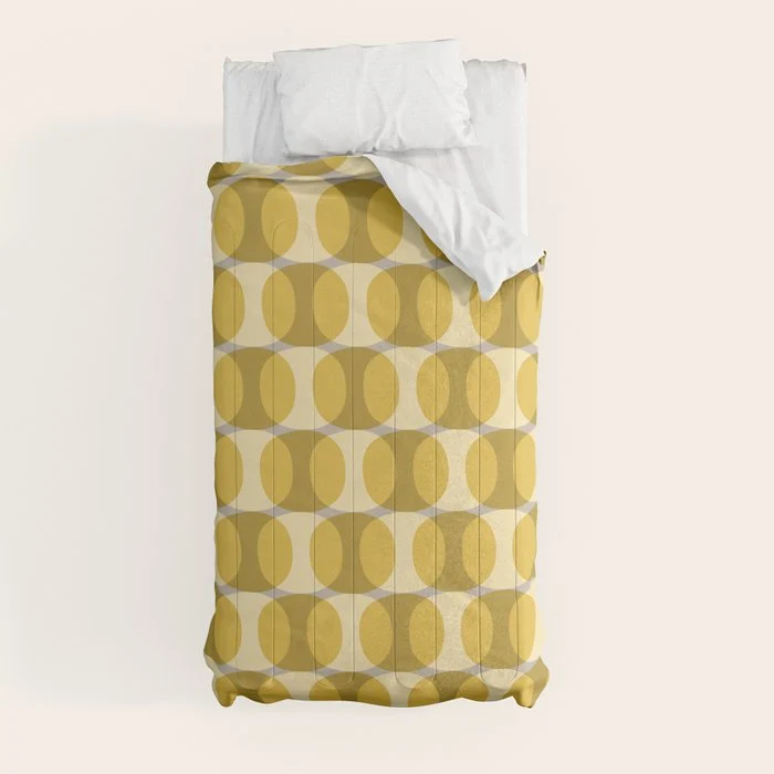 Mid Century Modern Abstract Geometric Spheramod Dot Pattern in Mustard and Gray Comforter