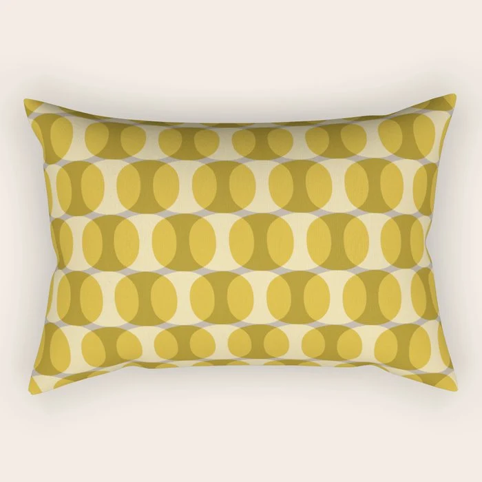 Mid Century Modern Abstract Geometric Spheramod Dot Pattern in Mustard and Gray Rectangular Pillow