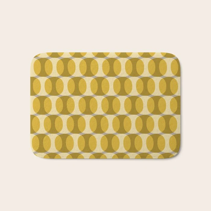 Mid Century Modern Abstract Geometric Spheramod Dot Pattern in Mustard and Gray Bath Mat