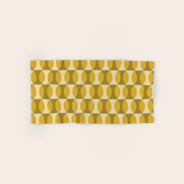 Mid Century Modern Abstract Geometric Spheramod Dot Pattern in Mustard and Gray Bath Towel