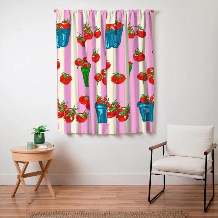 Cherry Tomatoes Euro Summer Aesthetic Stripes Illustration Window Curtain