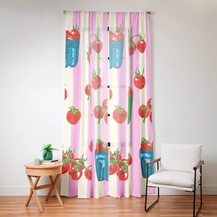Cherry Tomatoes Euro Summer Aesthetic Stripes Illustration Window Curtain