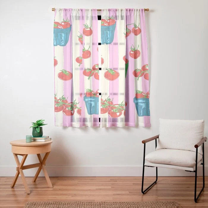 Cherry Tomatoes Euro Summer Aesthetic Stripes Illustration Window Curtain