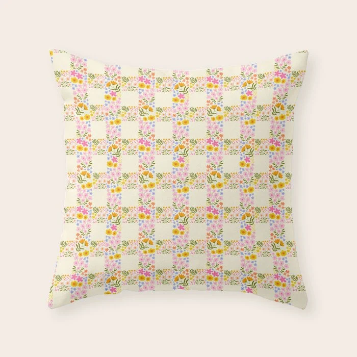 Vintage geometric flower art pattern Throw Pillow