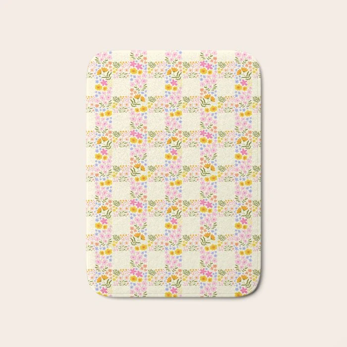 Vintage geometric flower art pattern Bath Mat