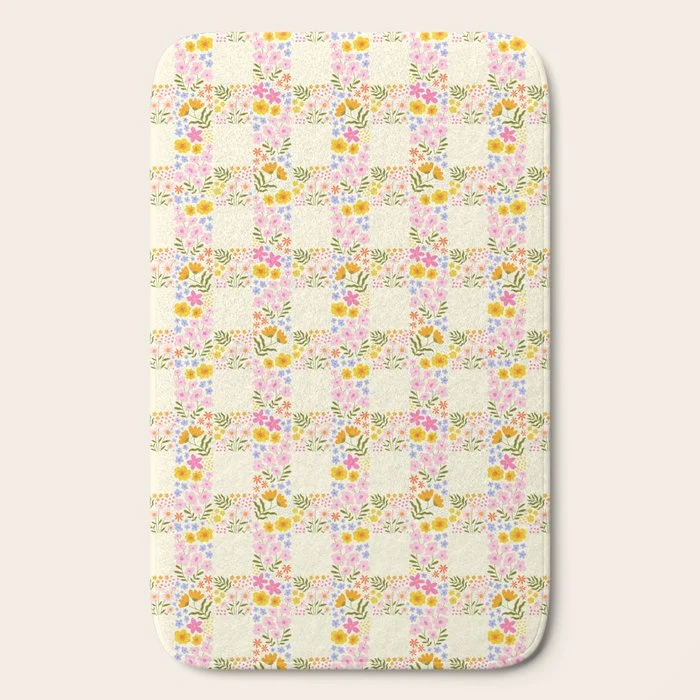 Vintage geometric flower art pattern Bath Mat