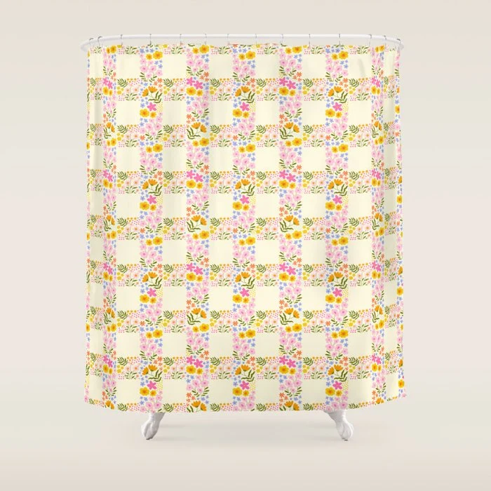 Vintage geometric flower art pattern Shower Curtain