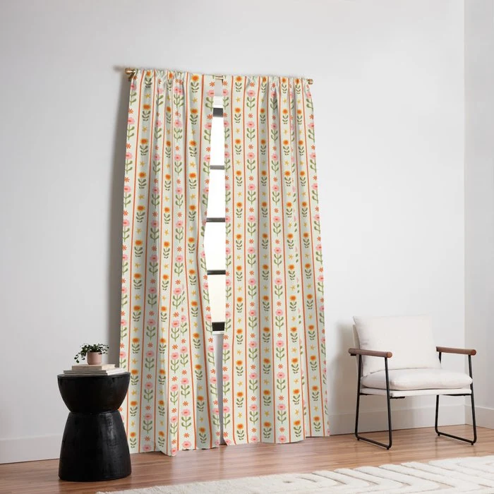 Vintage geometric flower art pattern Window Curtain