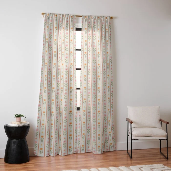 Vintage geometric flower art pattern Window Curtain