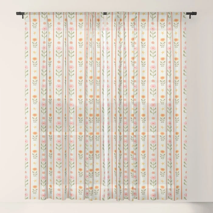 Vintage geometric flower art pattern Window Curtain