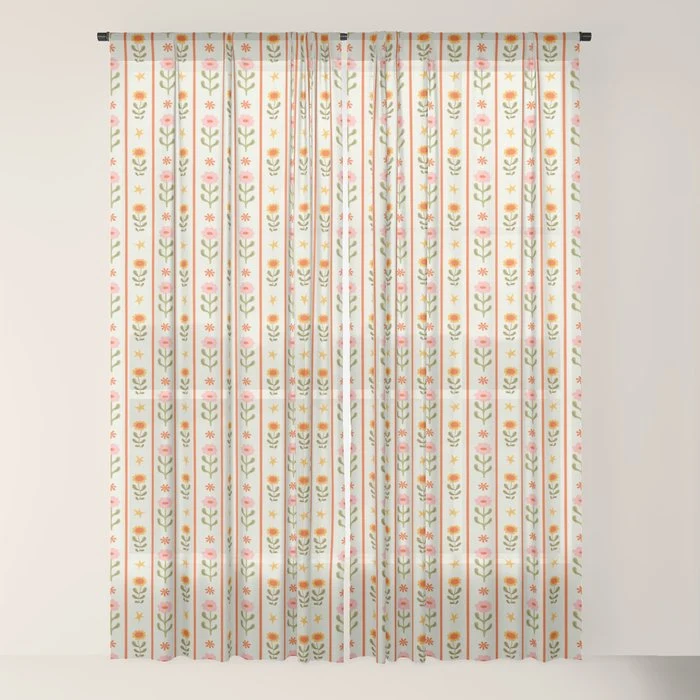 Vintage geometric flower art pattern Window Curtain