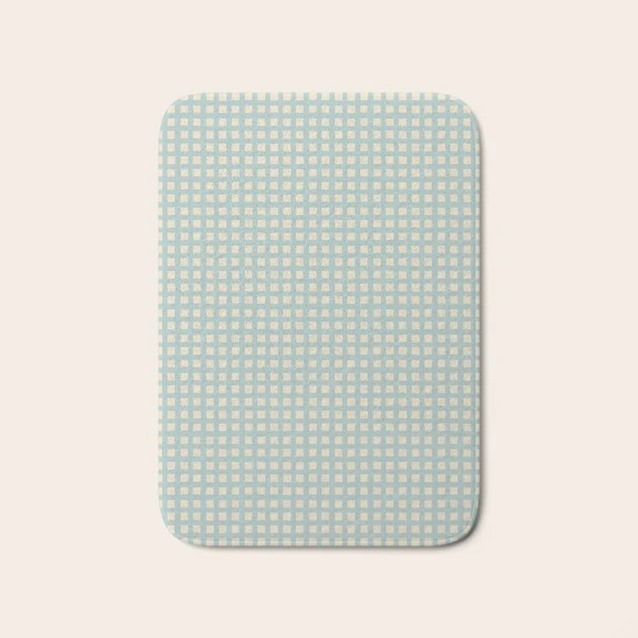 Blue geometric gingham grid art pattern Bath Mat