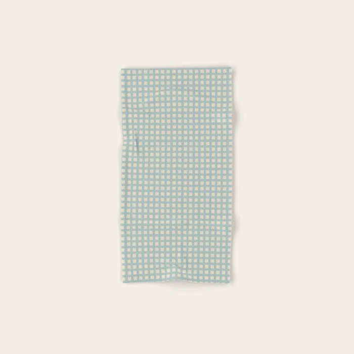 Blue geometric gingham grid art pattern Bath Towel