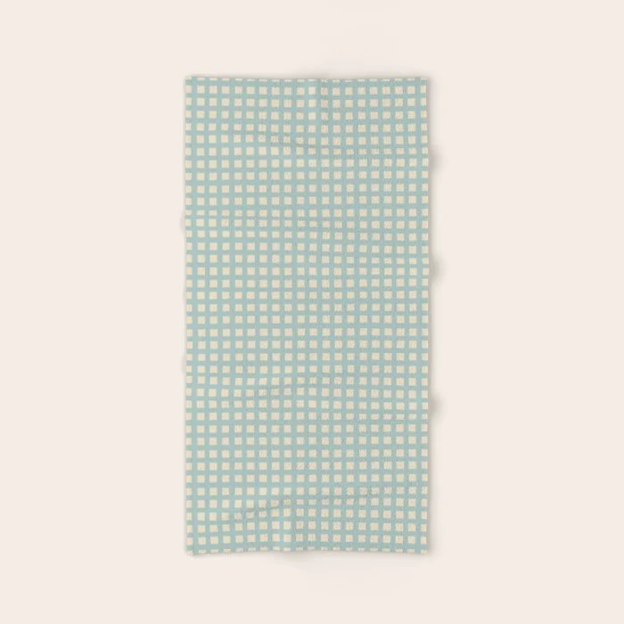 Blue geometric gingham grid art pattern Bath Towel