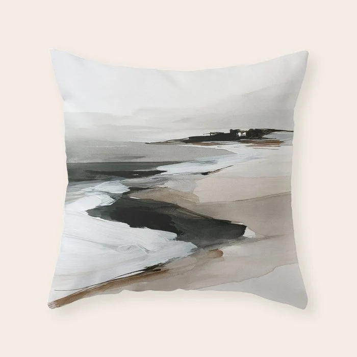 Neutral Coastal Seascape Minimal Landscape Throw Pillow