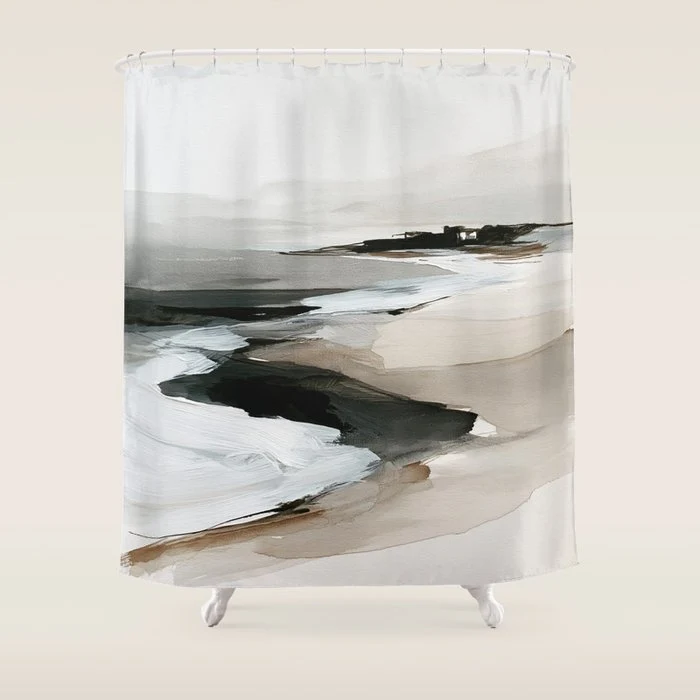 Neutral Coastal Seascape Minimal Landscape Shower Curtain