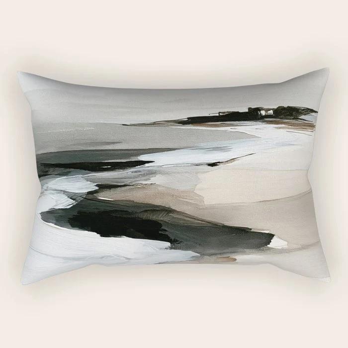Neutral Coastal Seascape Minimal Landscape Rectangular Pillow