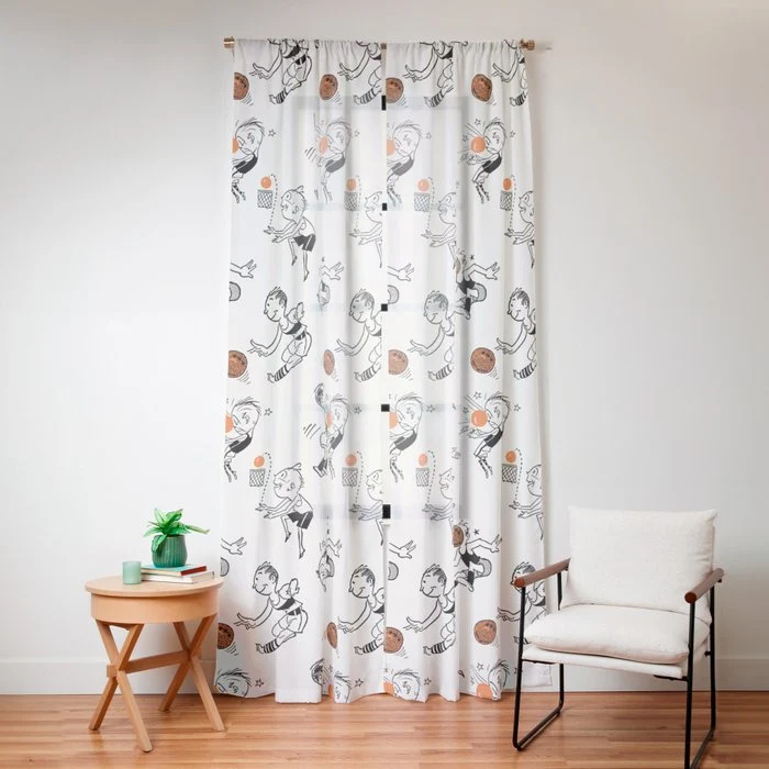 Basketball Fun Comic Illustration Pattern with Balls on Grey Background Window Curtain