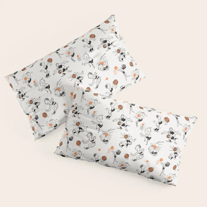 Basketball Fun Comic Illustration Pattern with Balls on Grey Background Pillow Sham