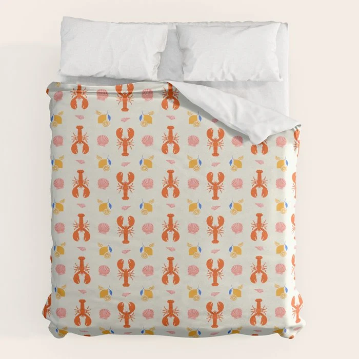 Mediterranean lobster sea food art pattern Duvet Cover