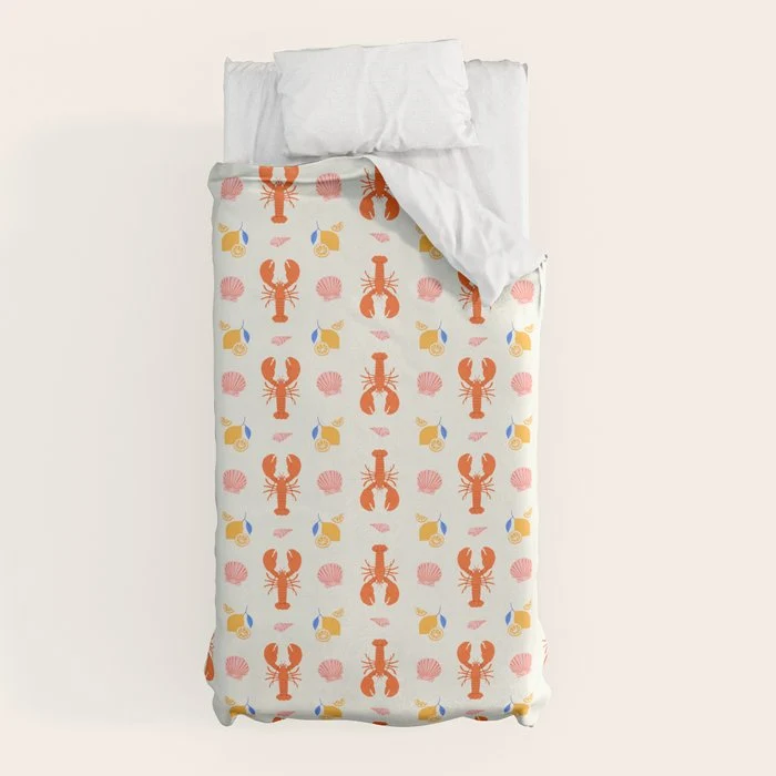 Mediterranean lobster sea food art pattern Duvet Cover