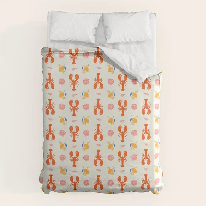 Mediterranean lobster sea food art pattern Duvet Cover