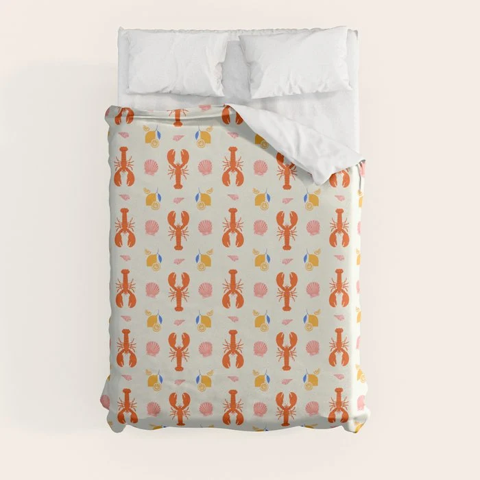Mediterranean lobster sea food art pattern Duvet Cover