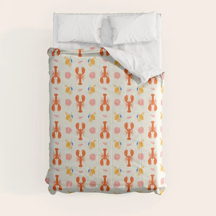 Mediterranean lobster sea food art pattern Comforter