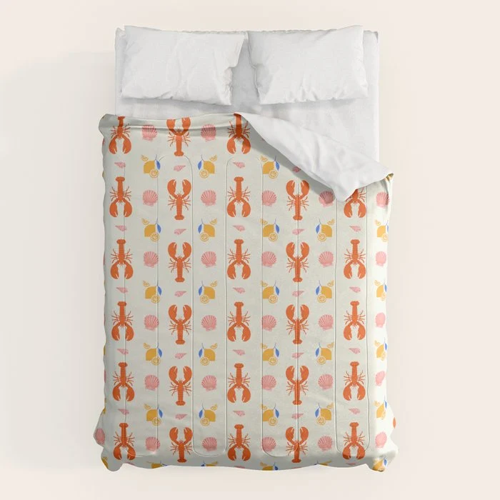 Mediterranean lobster sea food art pattern Comforter