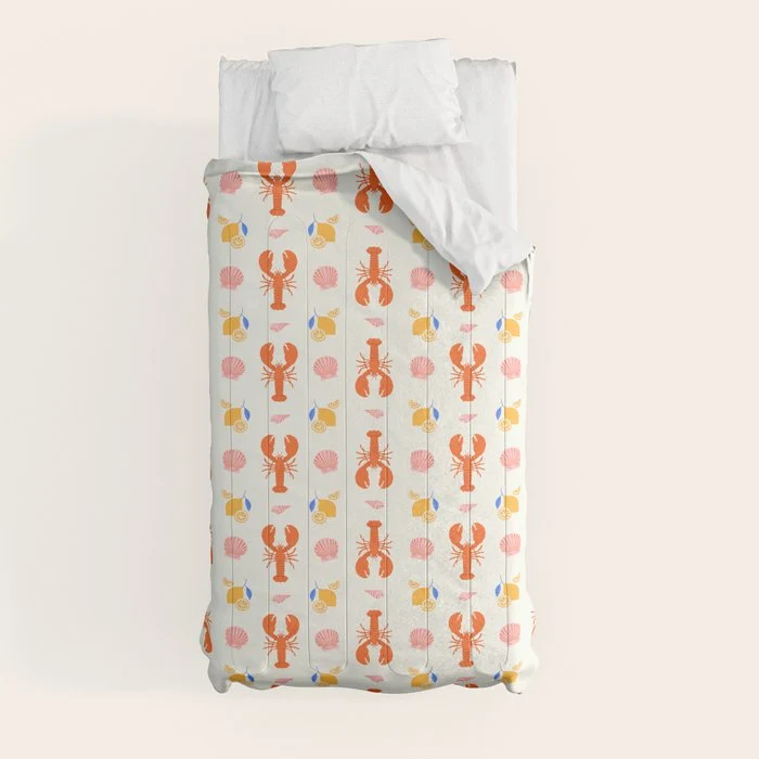 Mediterranean lobster sea food art pattern Comforter