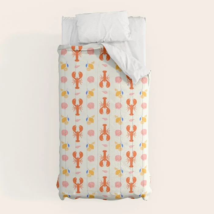 Mediterranean lobster sea food art pattern Comforter