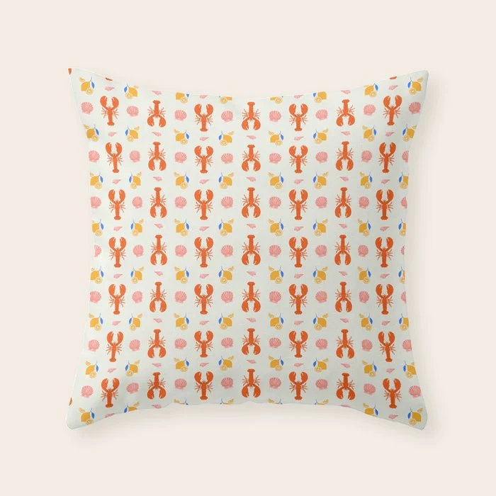 Mediterranean lobster sea food art pattern Throw Pillow