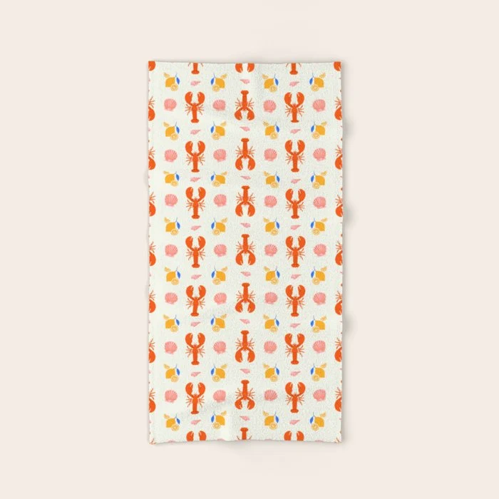 Mediterranean lobster sea food art pattern Bath Towel
