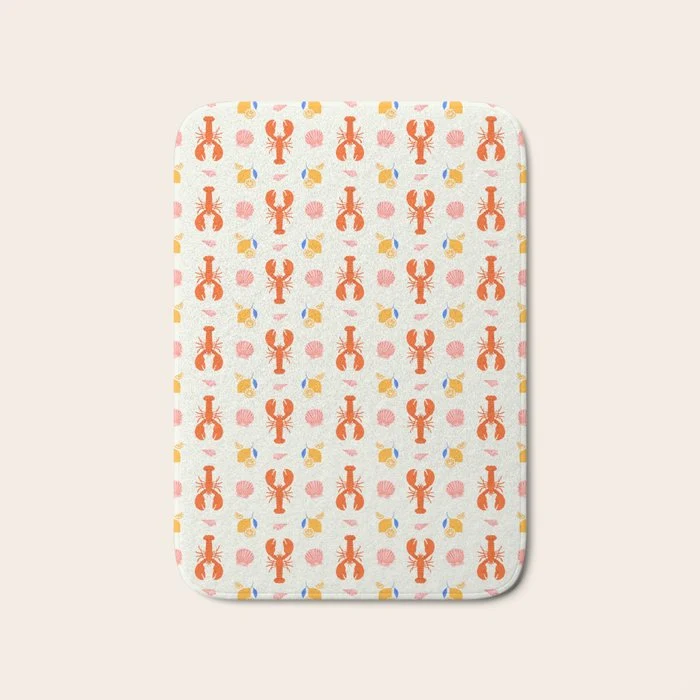 Mediterranean lobster sea food art pattern Bath Mat
